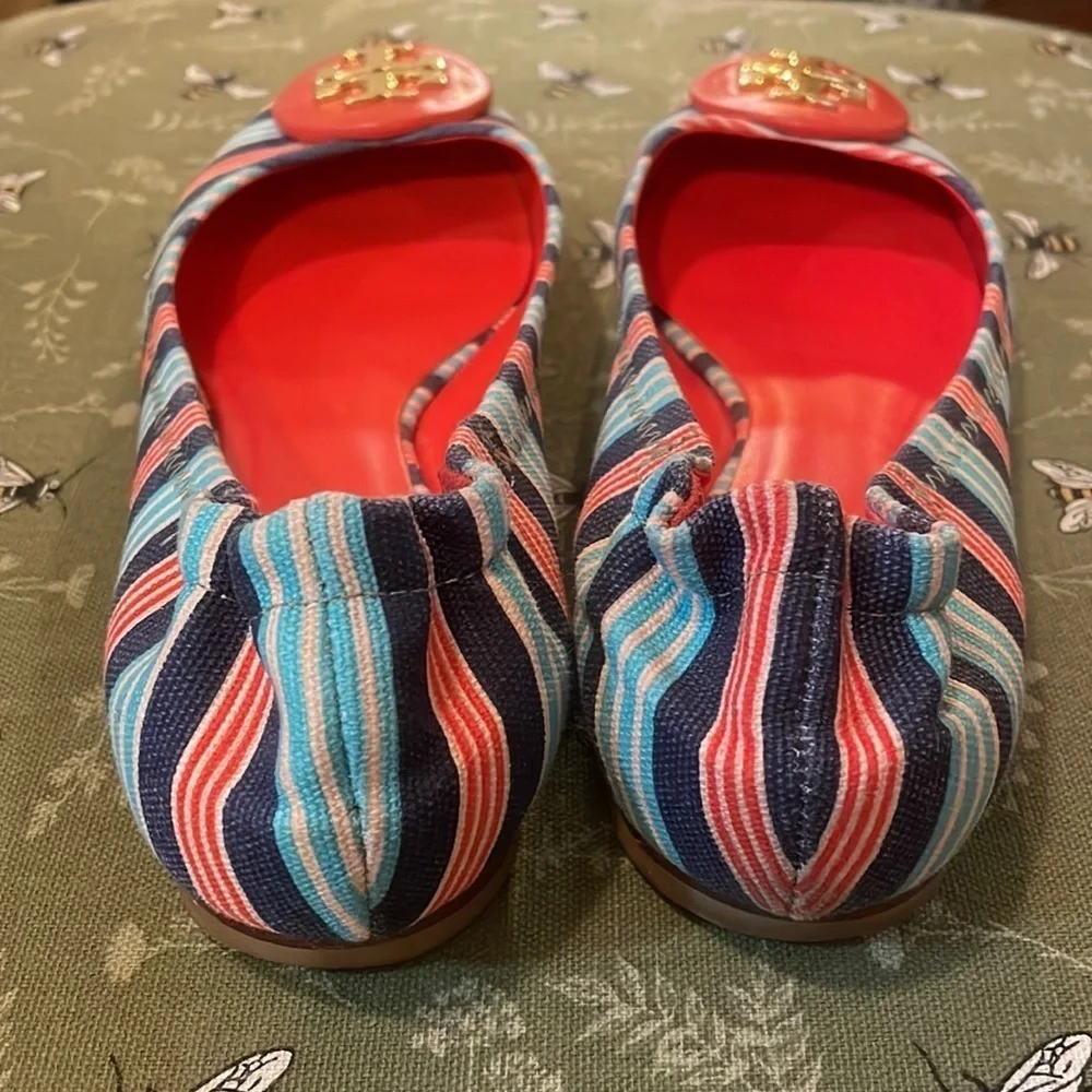 Tory Burch Reva Bauer Stripe A/Habenero Pepper multicolored Ballet Flats sz 6.5